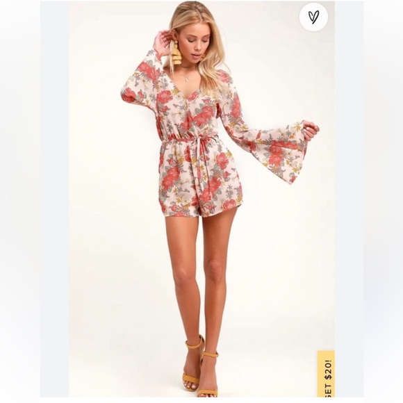 Lulus Pants - Lulu’s Floral Bell Sleeve Floral Romper